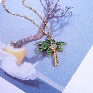 PALM TREE CRYSTAL PENDANT NECKLACE